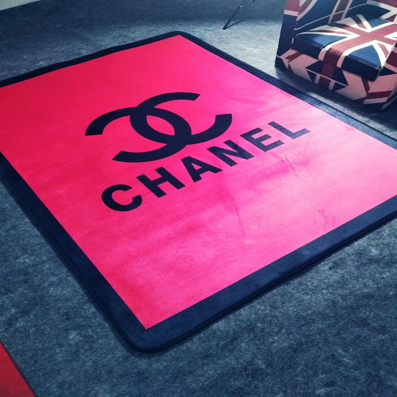 Plain Black Pink Chanel Luxury Branded Logo Home Decoration Rectangle Area Rugs (C002)