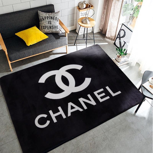 Plain Chanel Classic Double C Logo Design Home Decoration Rectangle Area Rugs (C001)