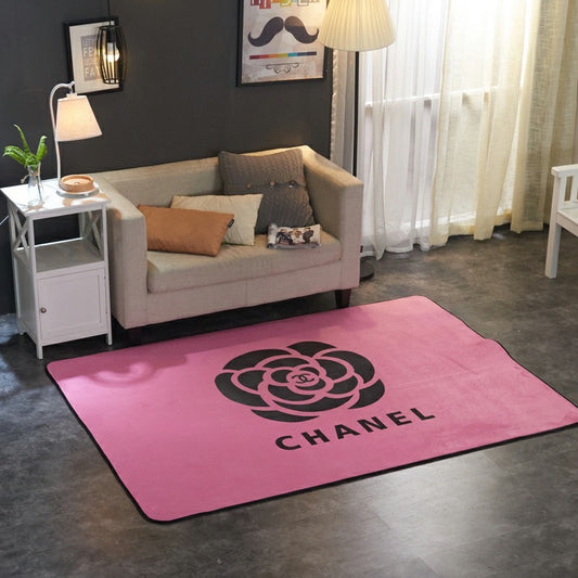 Pinky Chanel Flower Logo Design Luxury Home Decoration Rectangle Area Rugs (C008)