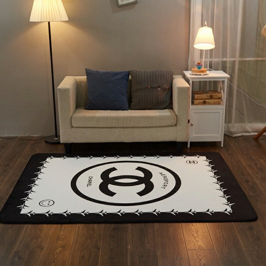 Classic Black White Double C Luxury Brand Chanel Logo Design Home Decoration Rectangle Area Rugs (C009)