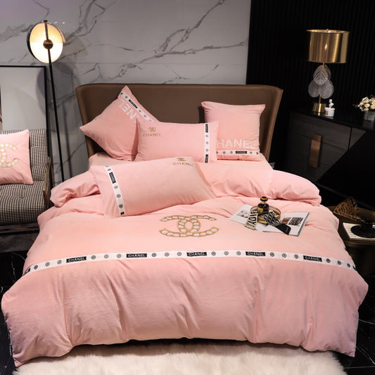 Pink Chanel Milk Velvet Bedding Set