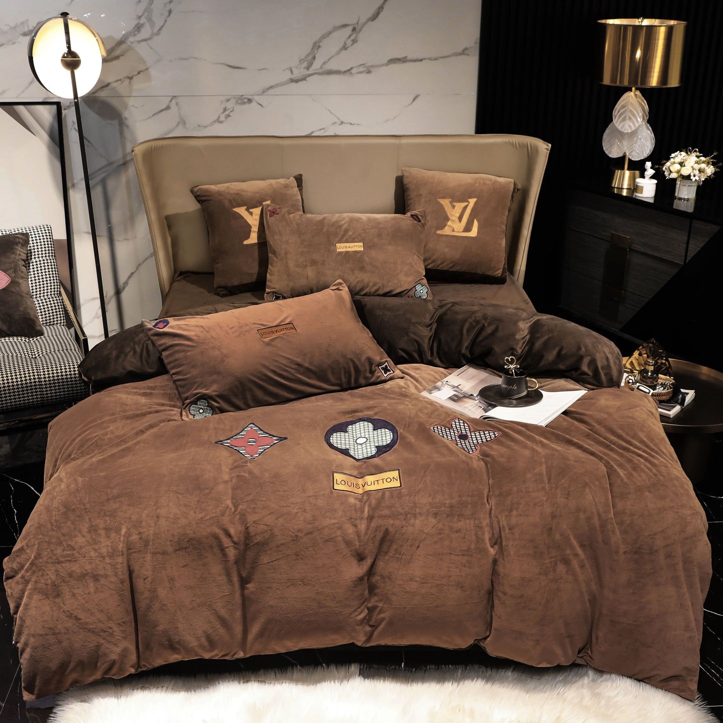 Louis Vuitton Brown Milk Velvet Bedding Set