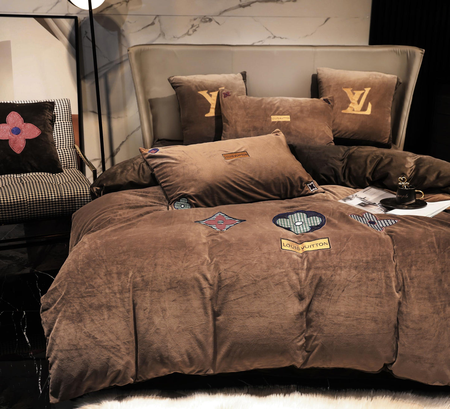 Louis Vuitton Brown Milk Velvet Bedding Set