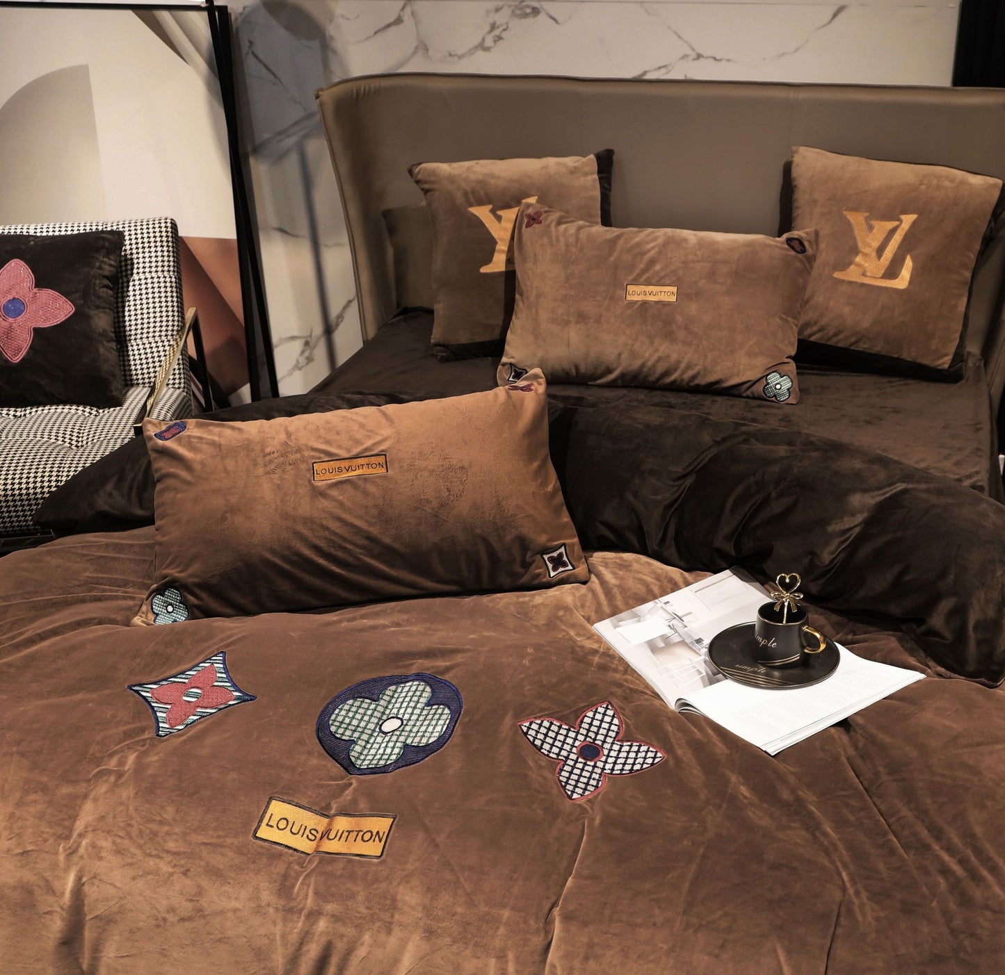 Louis Vuitton Brown Milk Velvet Bedding Set