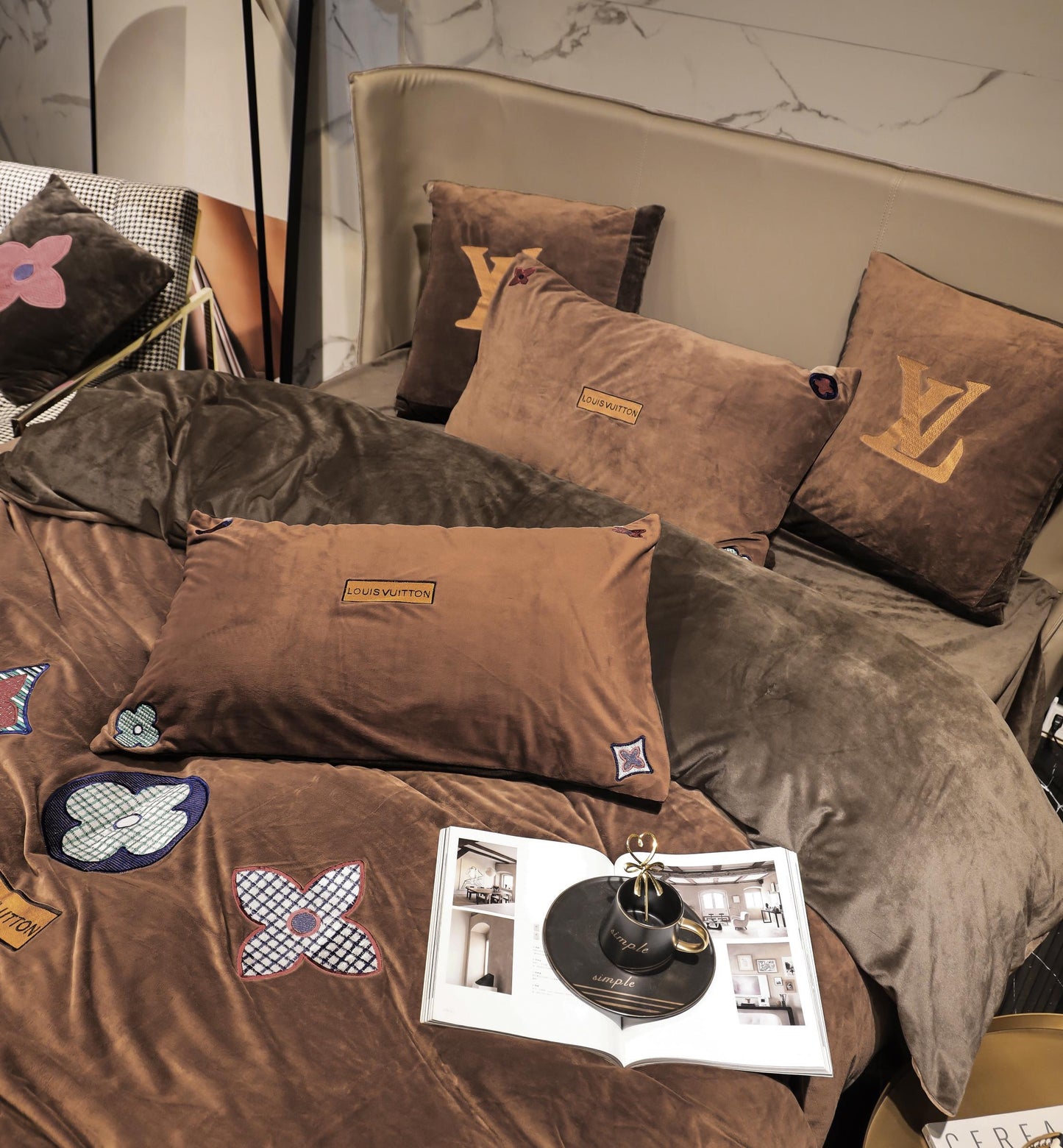 Louis Vuitton Brown Milk Velvet Bedding Set