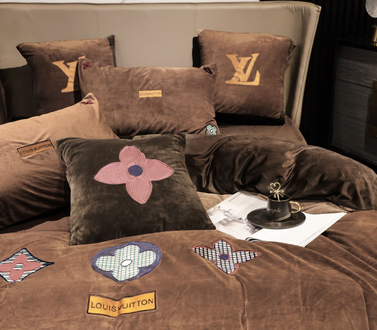 Louis Vuitton Brown Milk Velvet Bedding Set