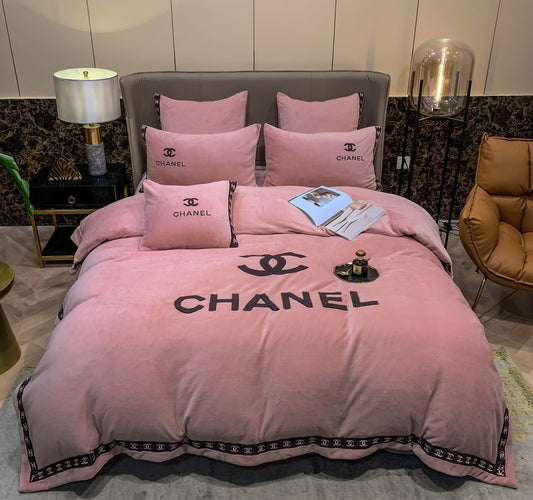 Chanel Logo Milk Velvet Bedding Set