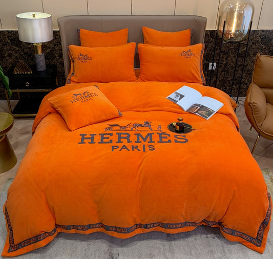 Classic Hermes Orange Milk Velvet Bedding Set