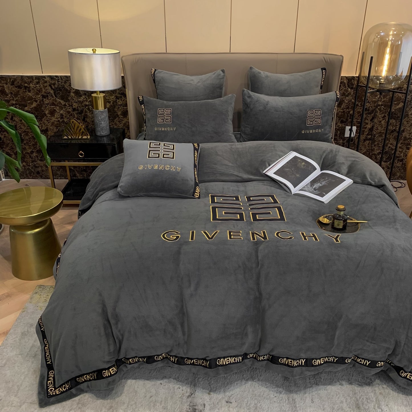 Luxury Gold Givenchy Milk Velvet Bedding Set