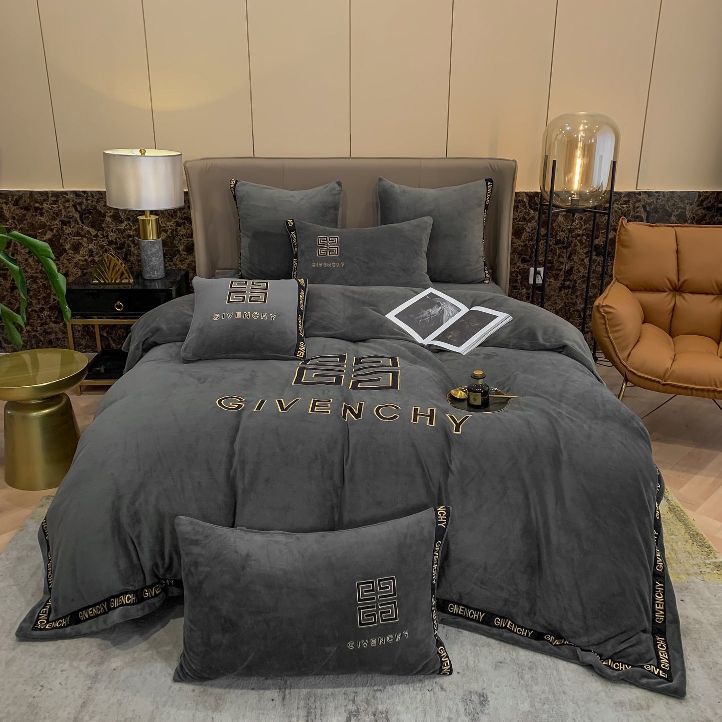 Luxury Gold Givenchy Milk Velvet Bedding Set