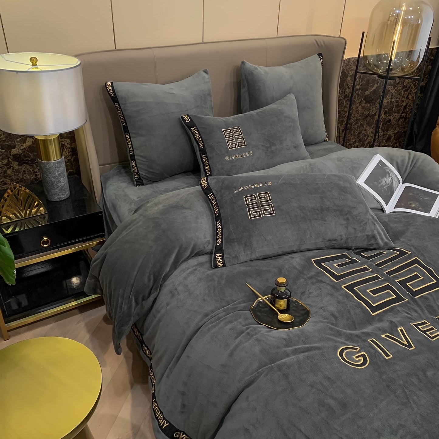 Luxury Gold Givenchy Milk Velvet Bedding Set