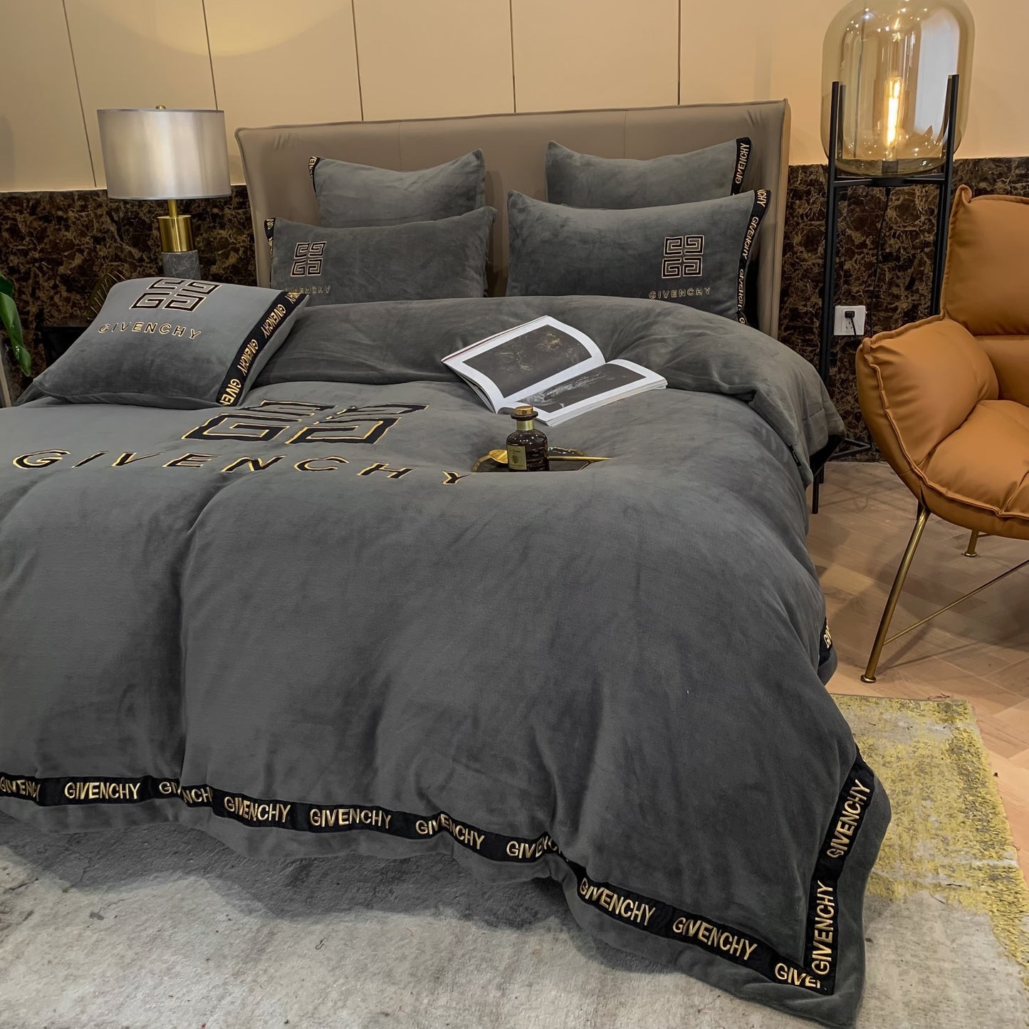 Luxury Gold Givenchy Milk Velvet Bedding Set