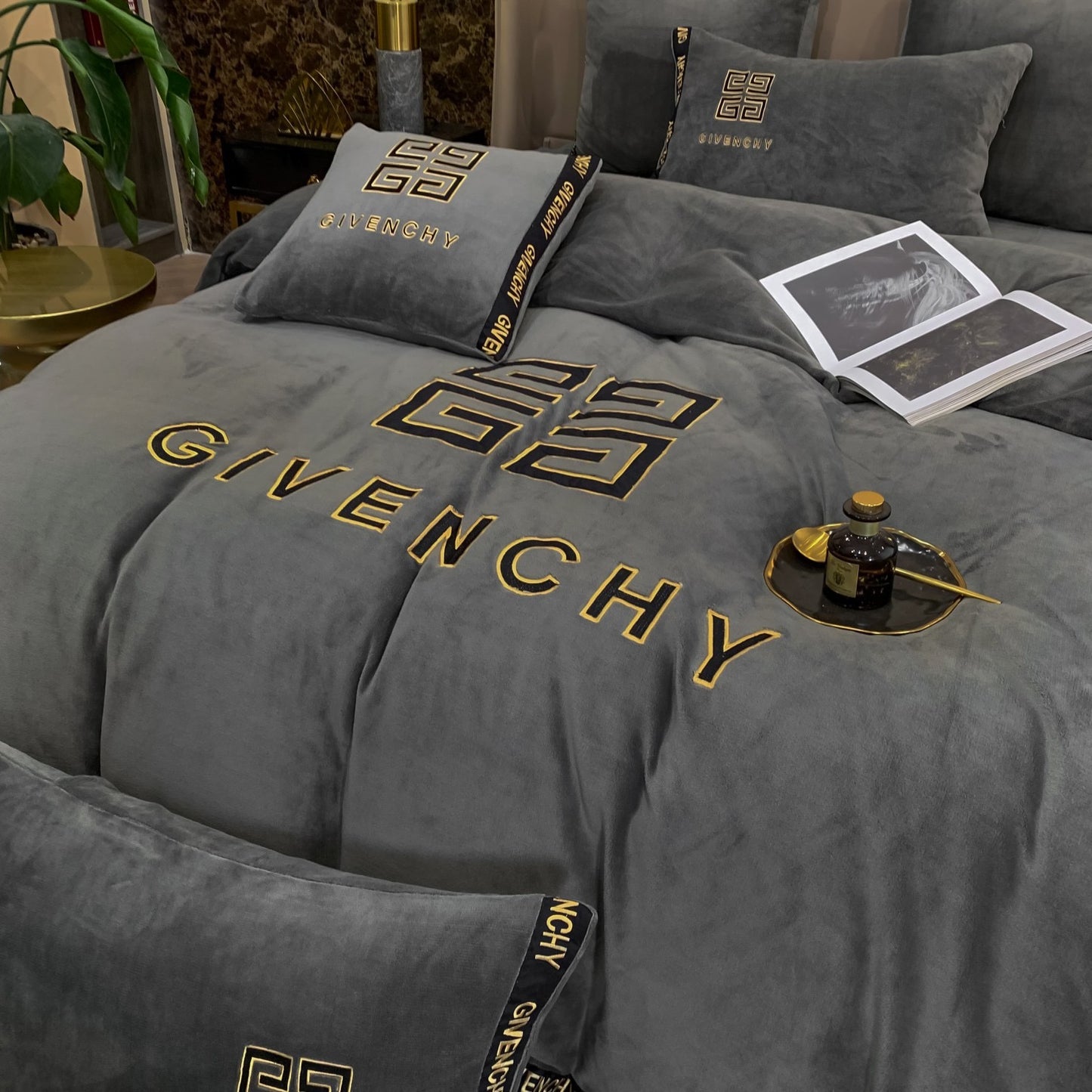 Luxury Gold Givenchy Milk Velvet Bedding Set