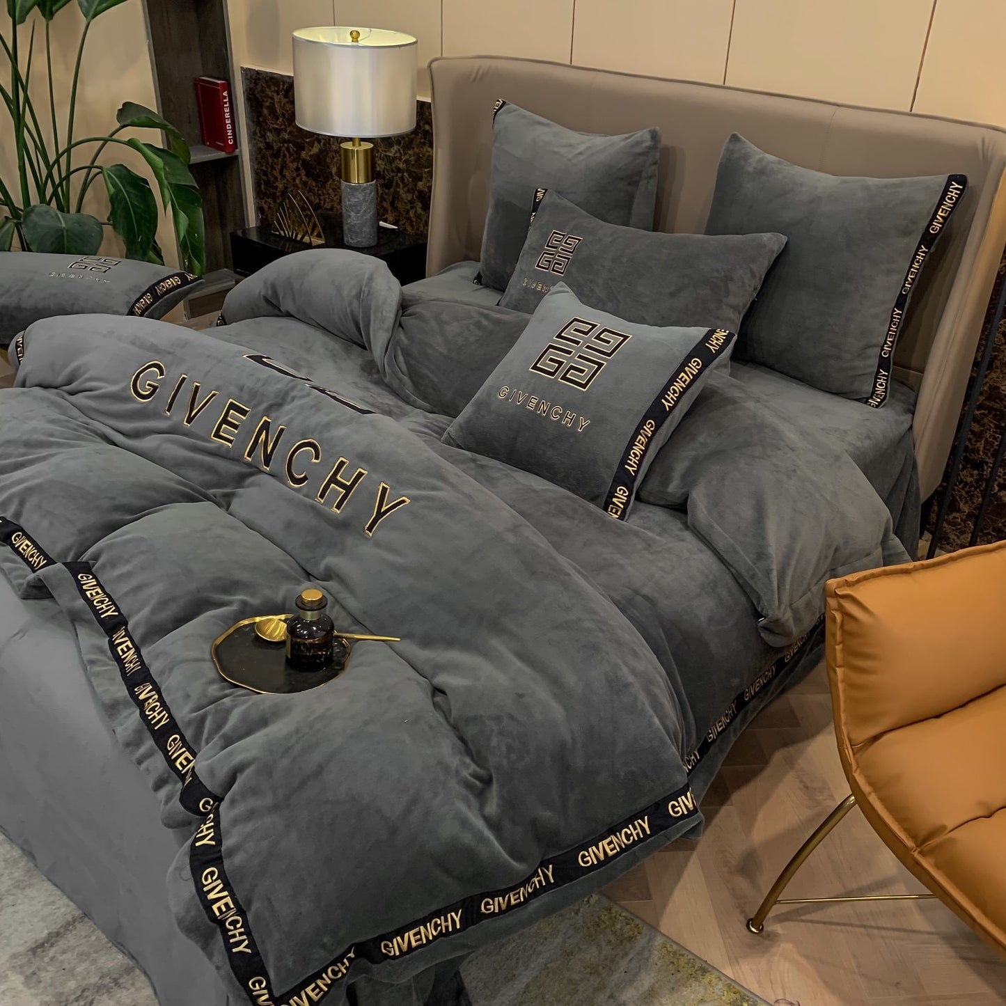 Luxury Gold Givenchy Milk Velvet Bedding Set