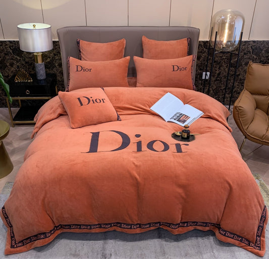 Plain Orange Christian Dior Milk Velvet Bedding Set