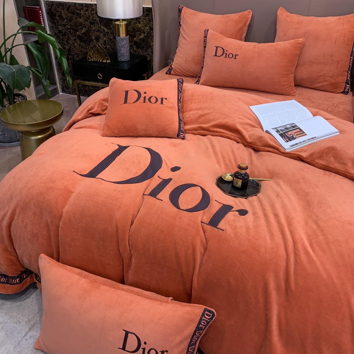 Plain Orange Christian Dior Milk Velvet Bedding Set