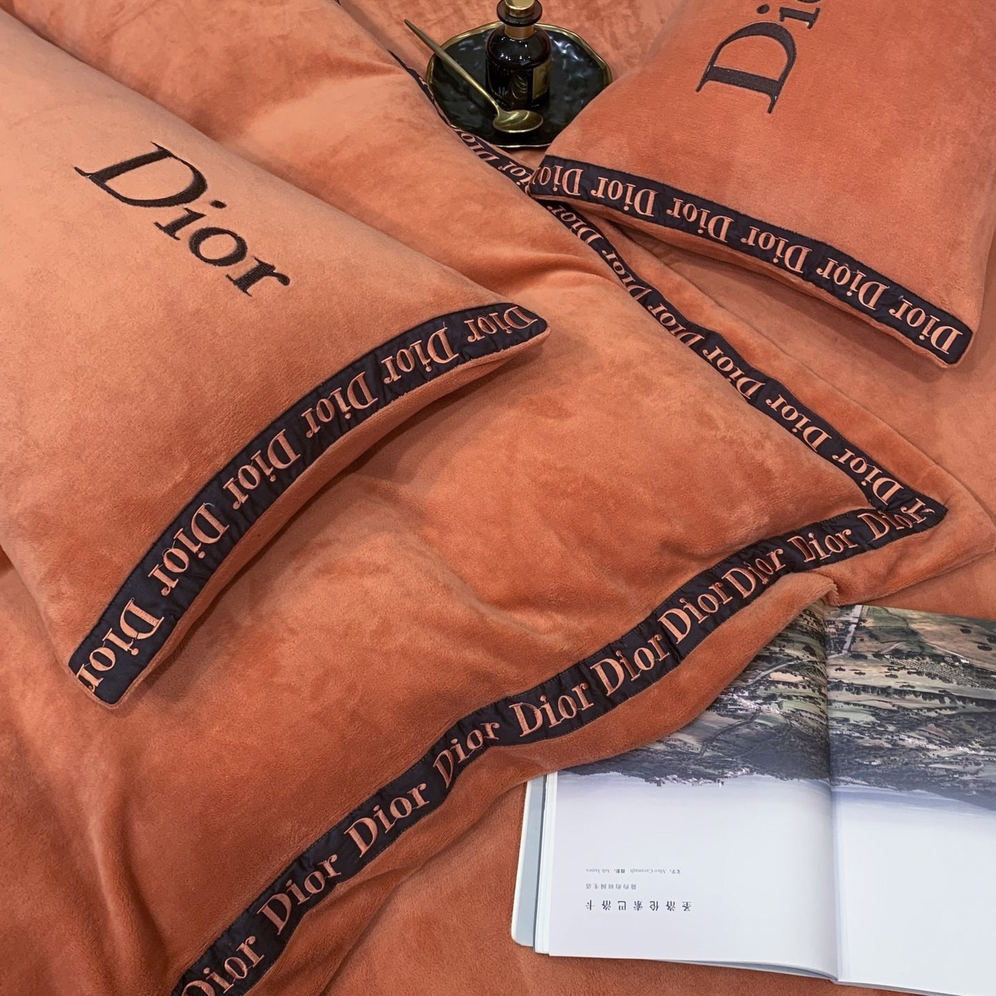 Plain Orange Christian Dior Milk Velvet Bedding Set