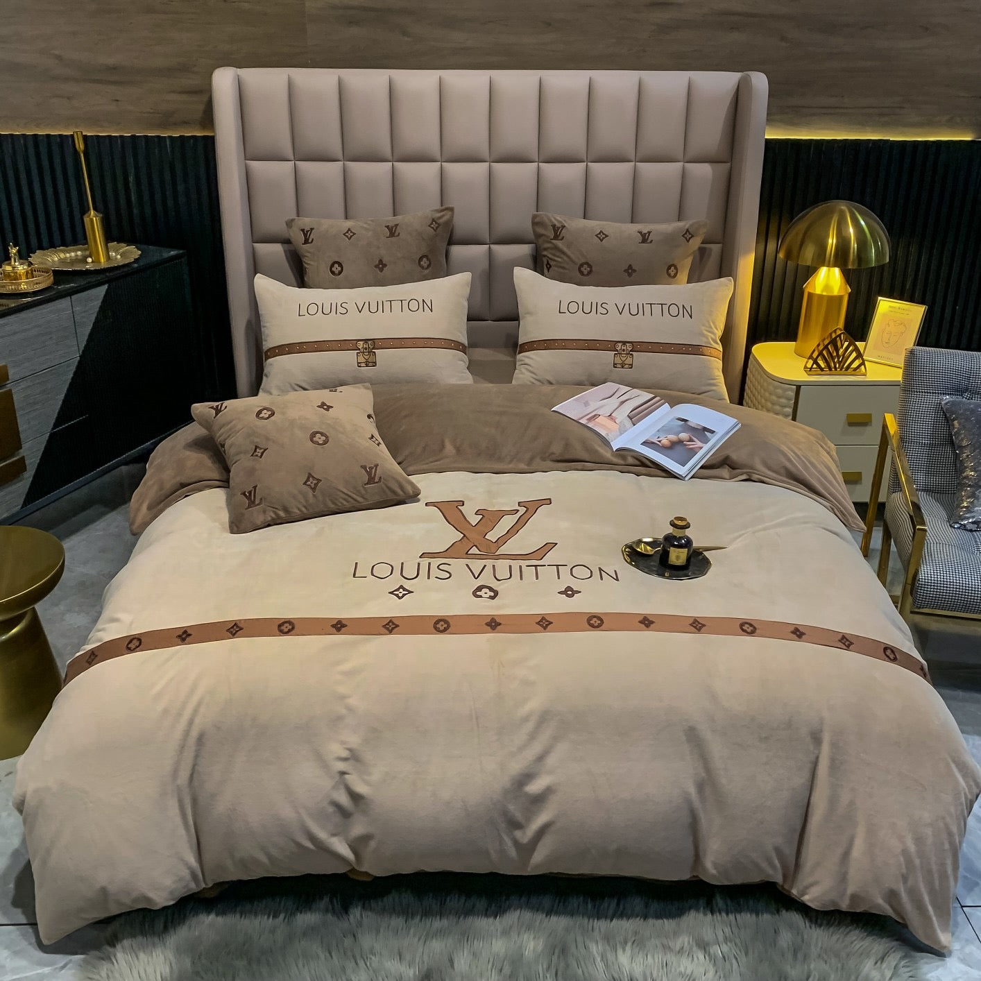 Louis Vuitton LV Milk Velvet Brown Bedding Set