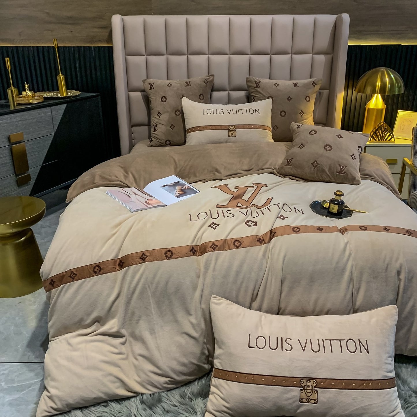 Louis Vuitton LV Milk Velvet Brown Bedding Set