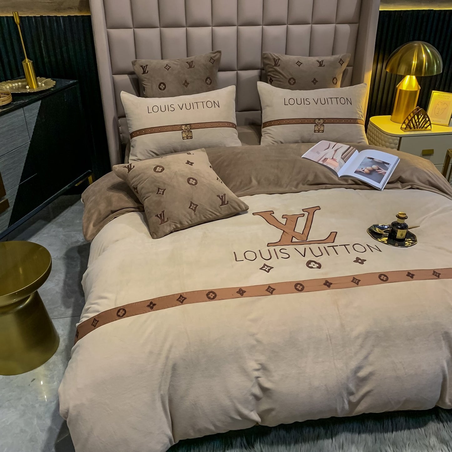 Louis Vuitton LV Milk Velvet Brown Bedding Set