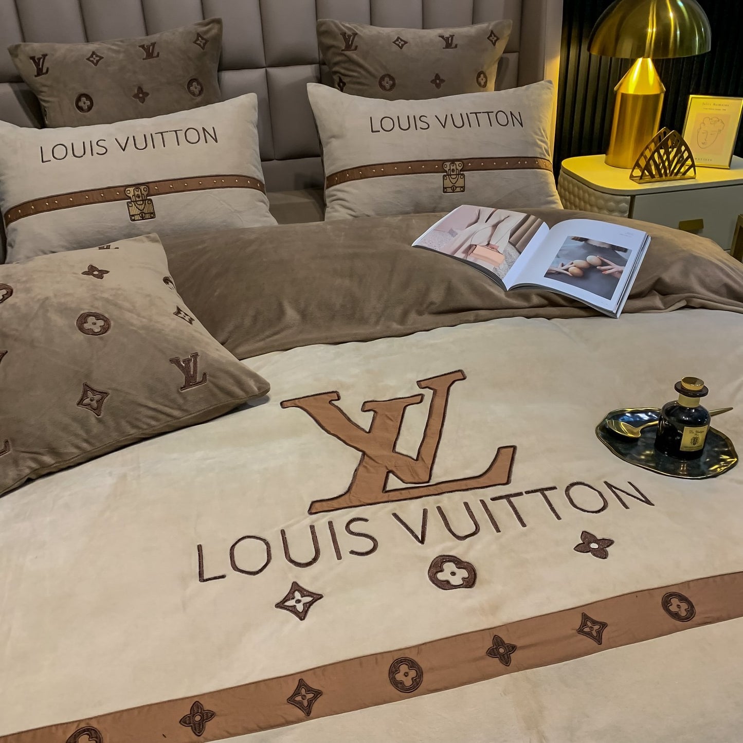 Louis Vuitton LV Milk Velvet Brown Bedding Set