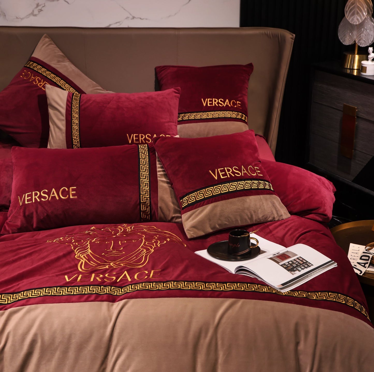 Versace Medusa Red Gold Milk Velvet Bedding Set