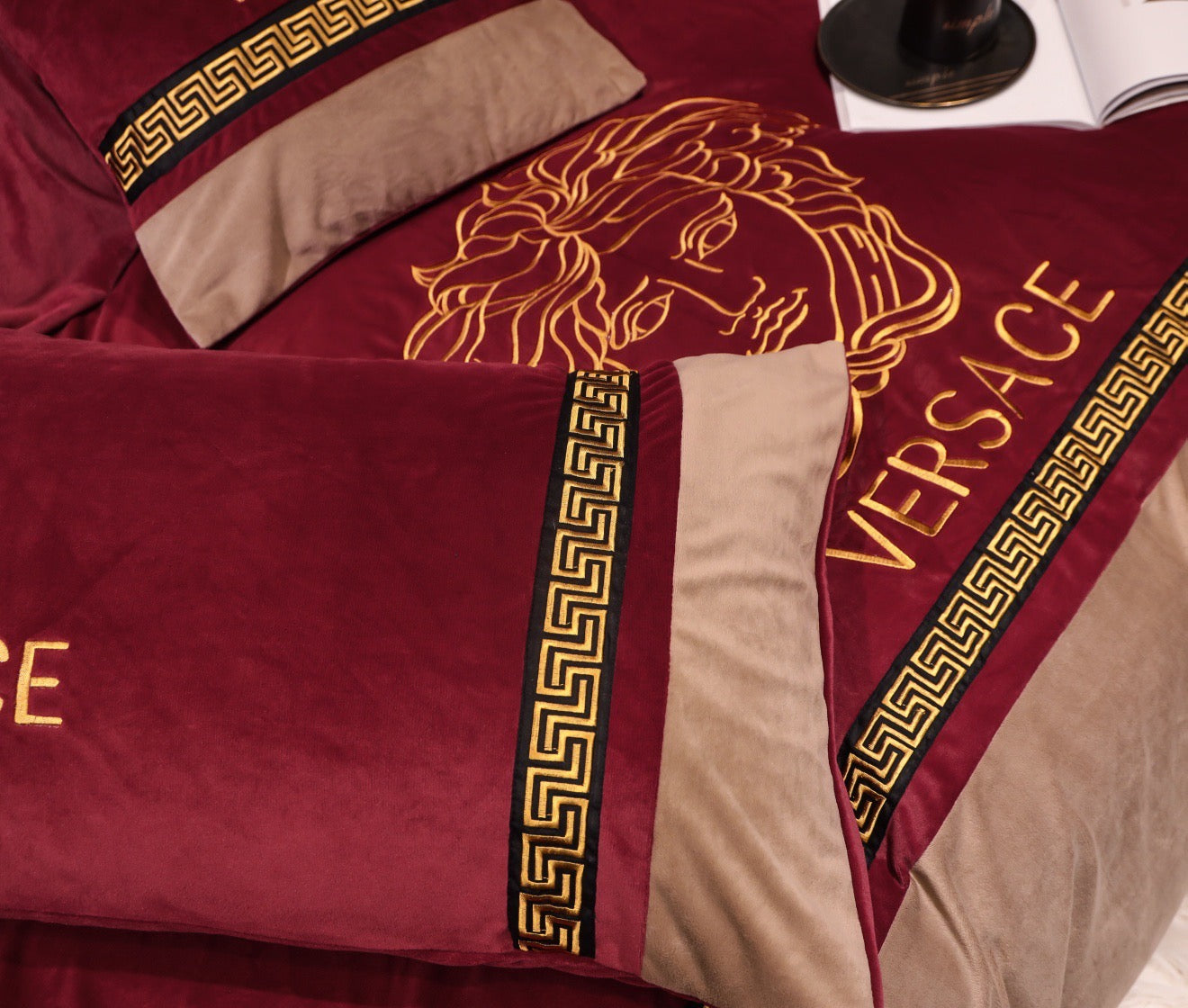 Versace Medusa Red Gold Milk Velvet Bedding Set