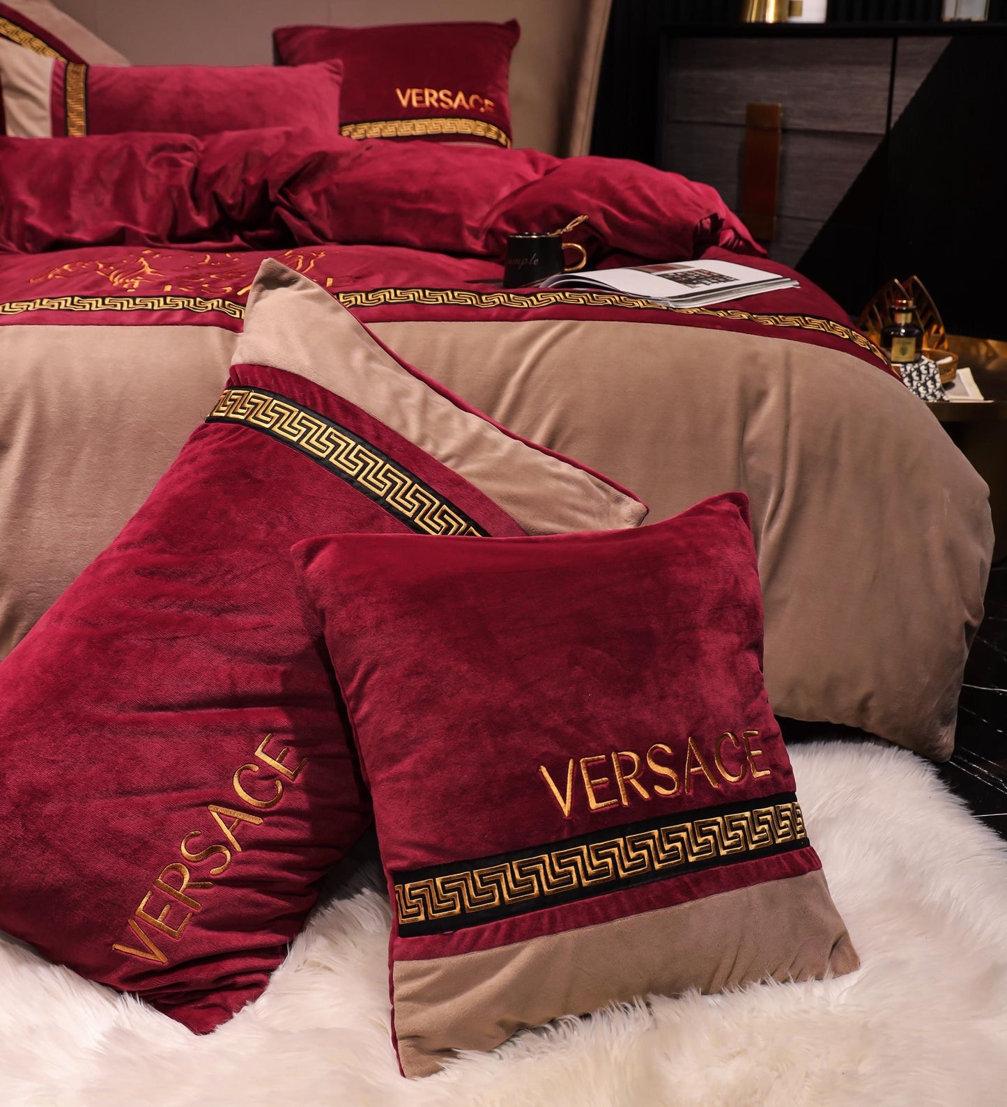 Versace Medusa Red Gold Milk Velvet Bedding Set