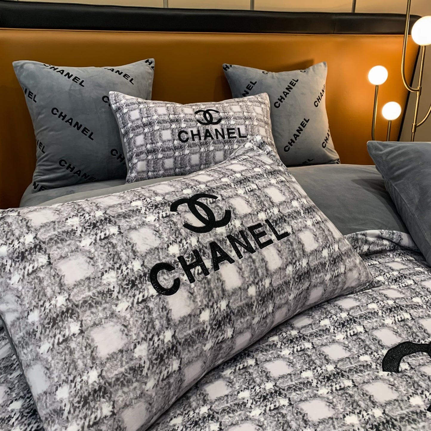 Luxury Branded Chanel Logo Milk Velvet Bedding Set