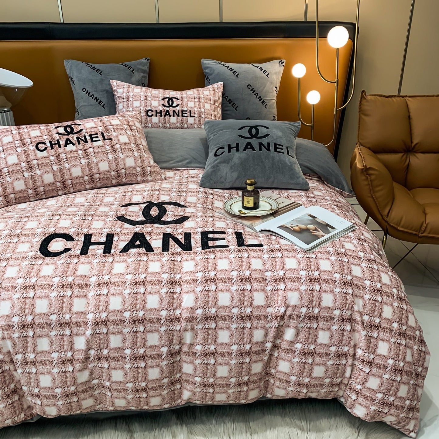 Pinky Fluffy Chanel Milk Velvet Bedding Set