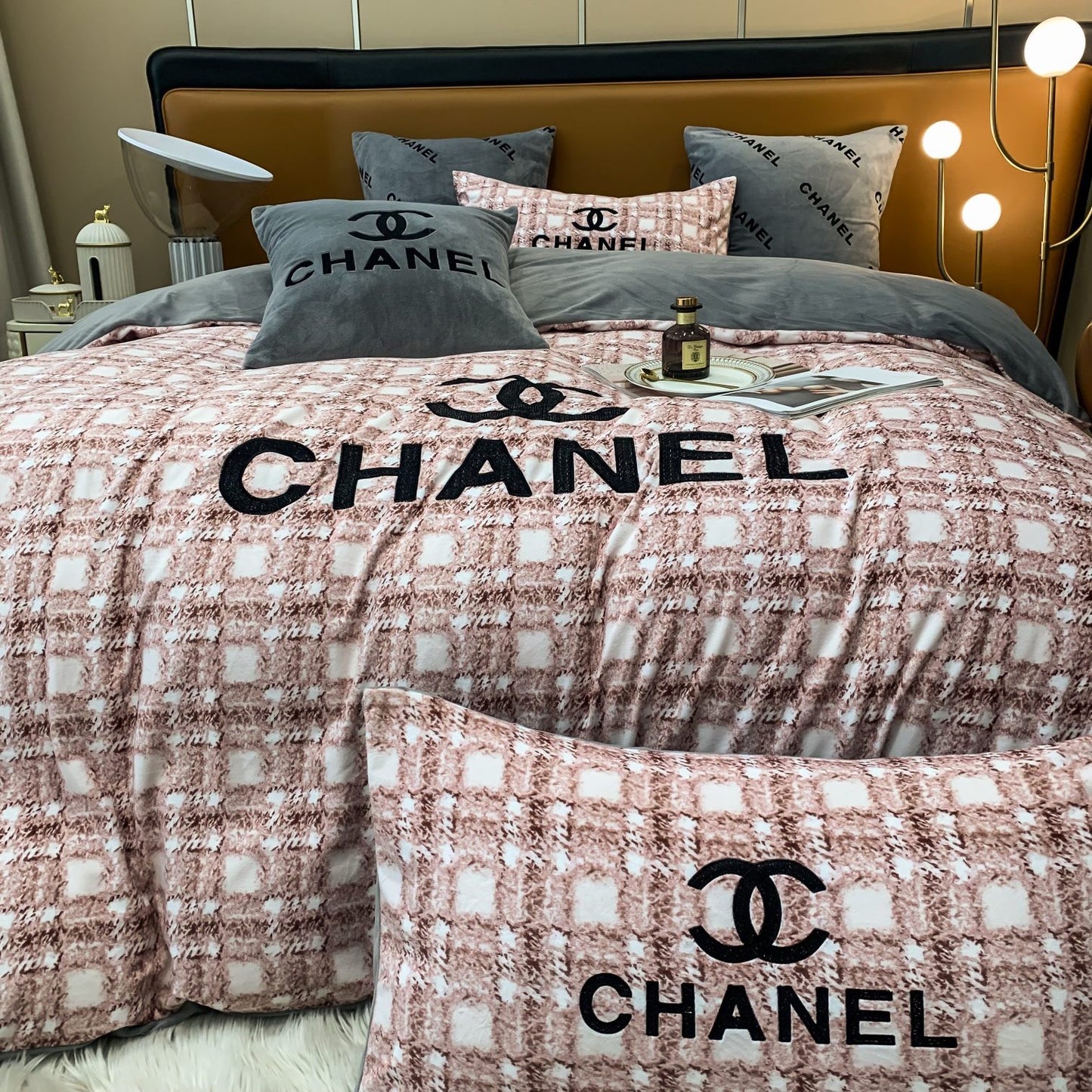 Pinky Fluffy Chanel Milk Velvet Bedding Set