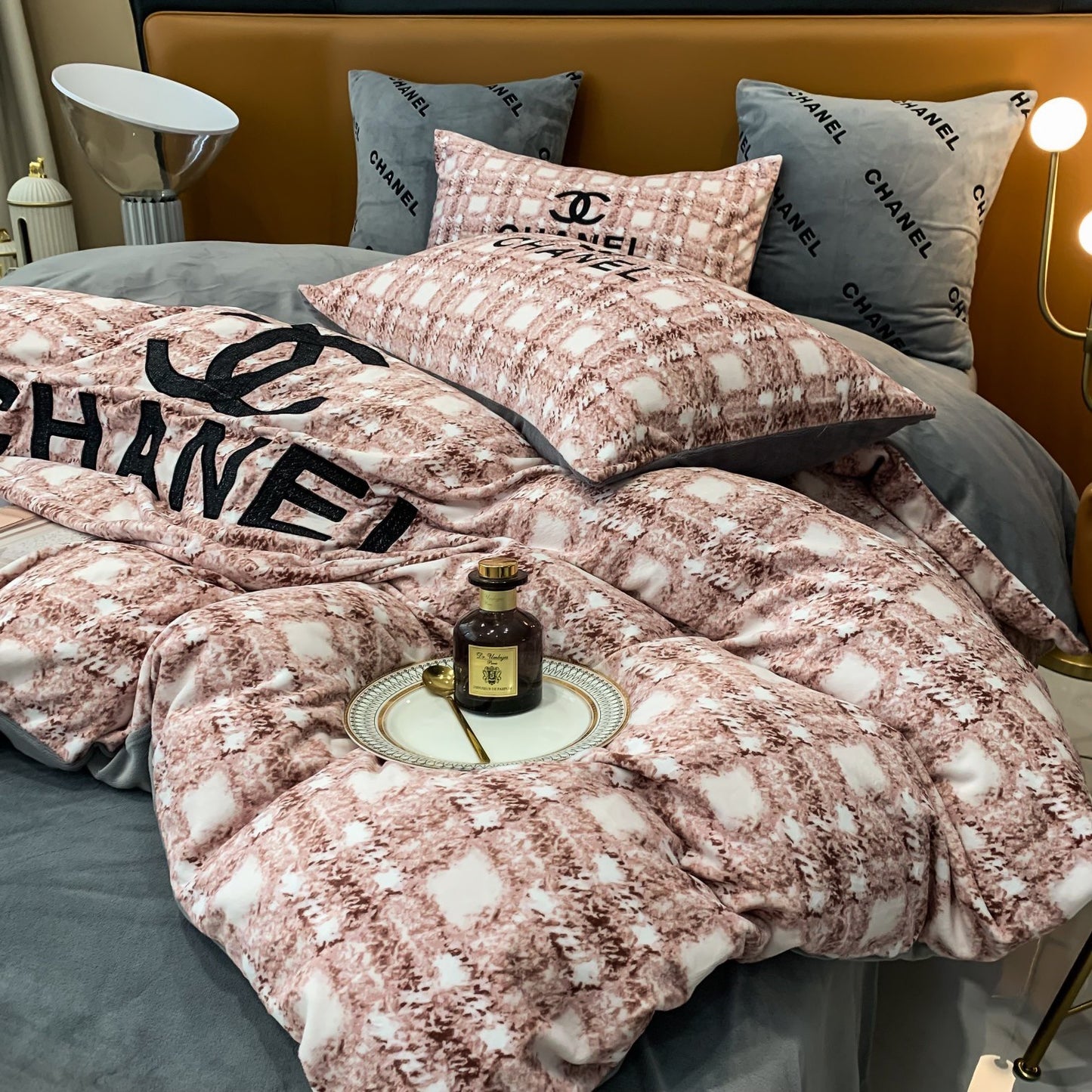 Pinky Fluffy Chanel Milk Velvet Bedding Set