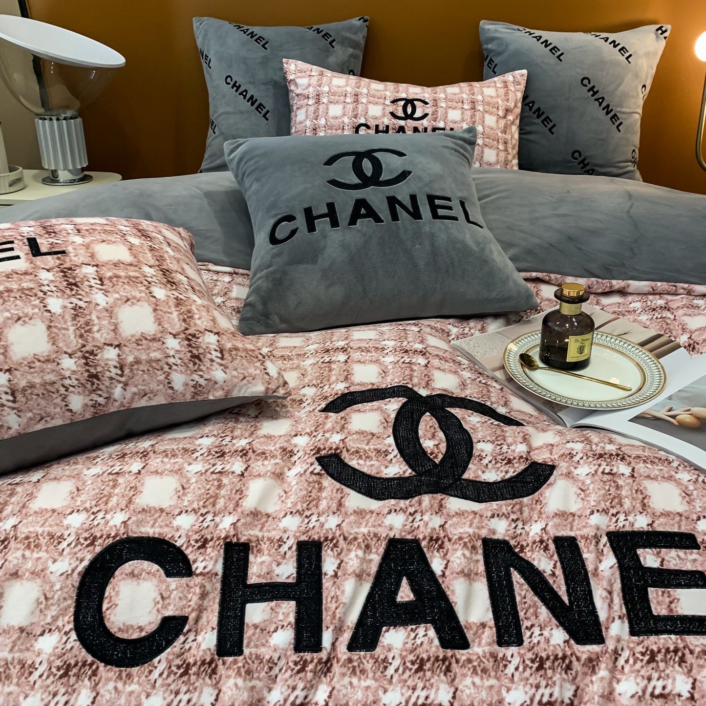 Pinky Fluffy Chanel Milk Velvet Bedding Set