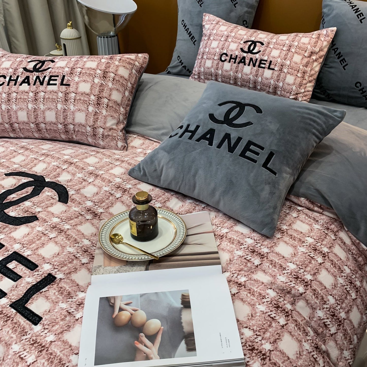 Pinky Fluffy Chanel Milk Velvet Bedding Set