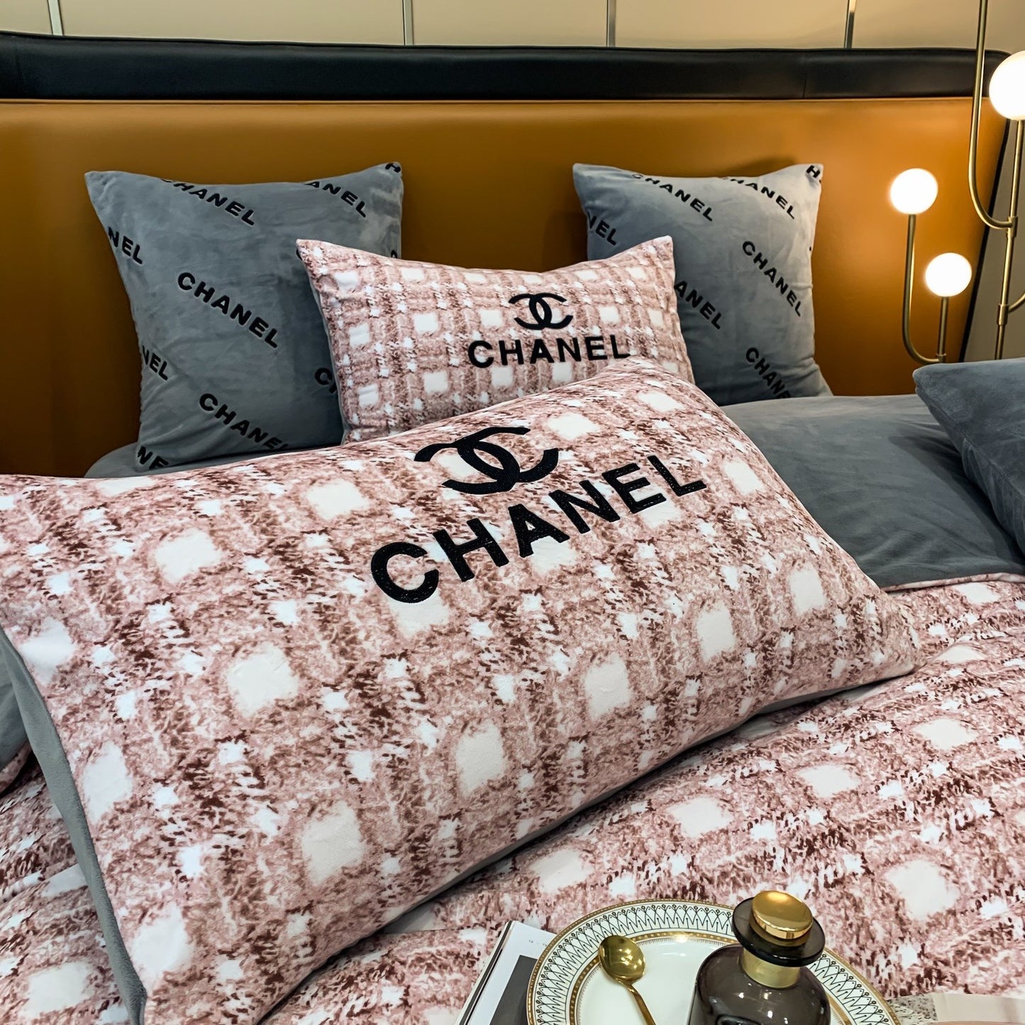 Pinky Fluffy Chanel Milk Velvet Bedding Set