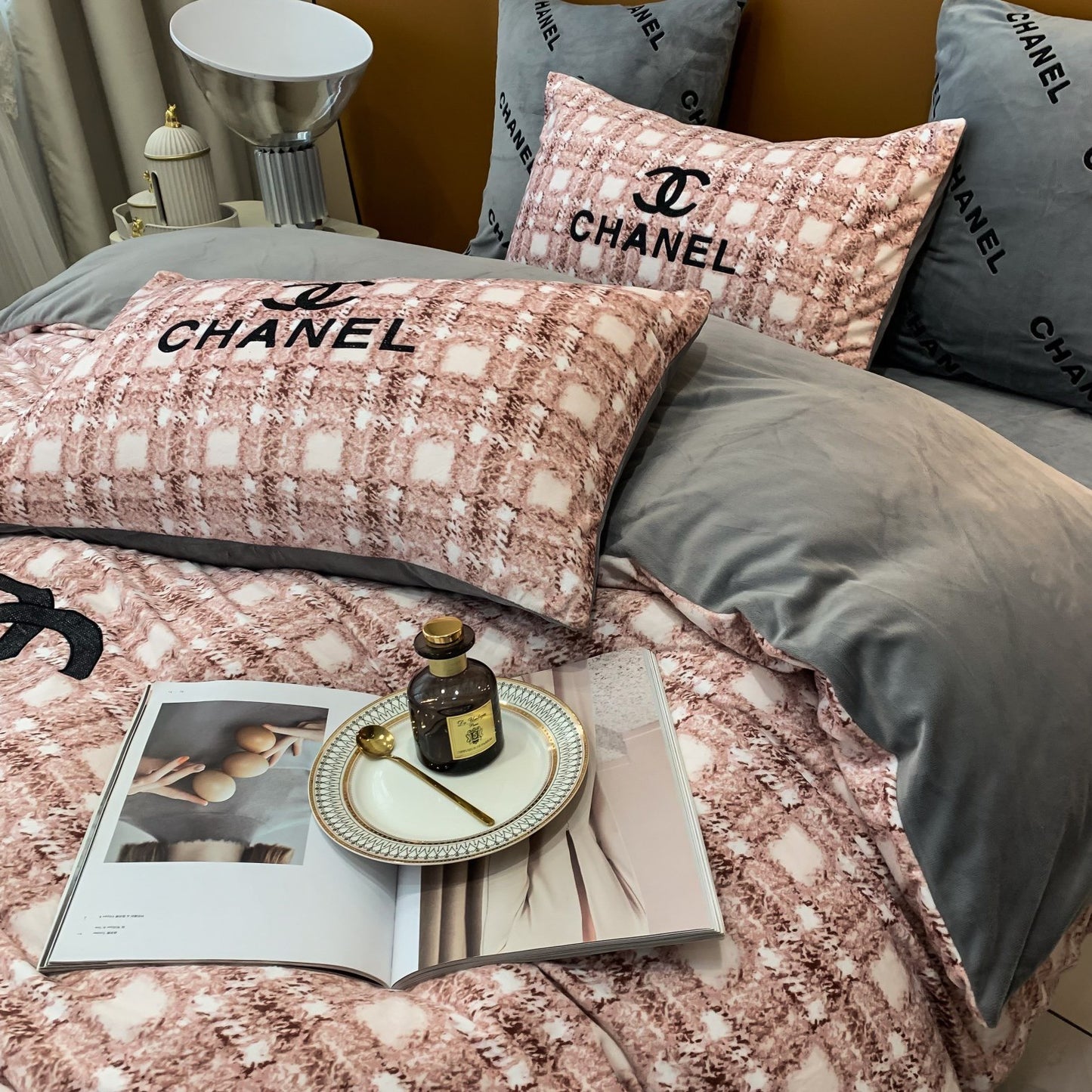 Pinky Fluffy Chanel Milk Velvet Bedding Set