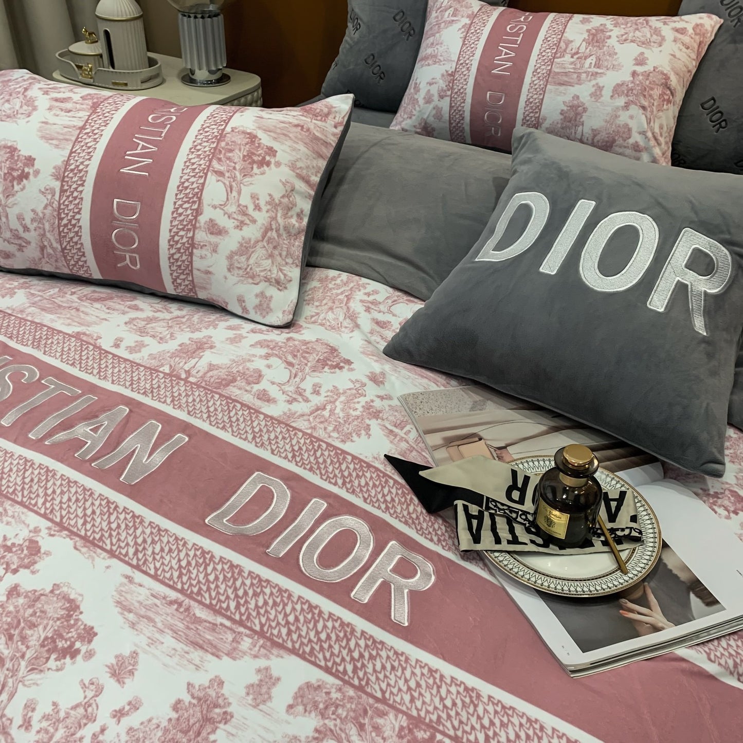 Pinky Christian Dior Milk Velvet Bedding Set