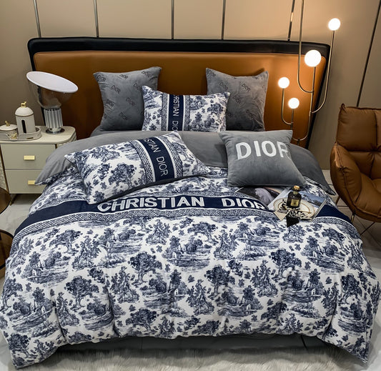 Classic Blue Christian Dior Milk Velvet Bedding Set