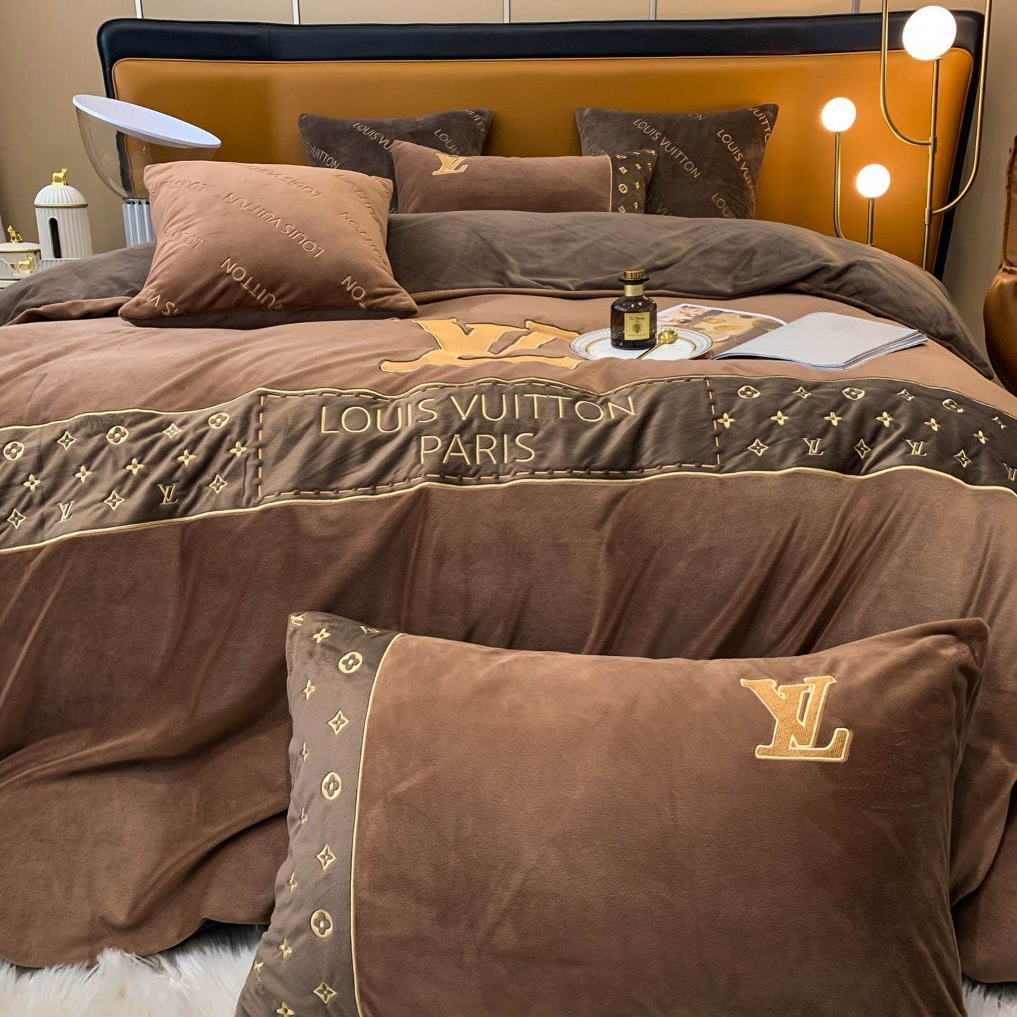 Louis Vuitton Brown Milk Velvet LV Bedding Set