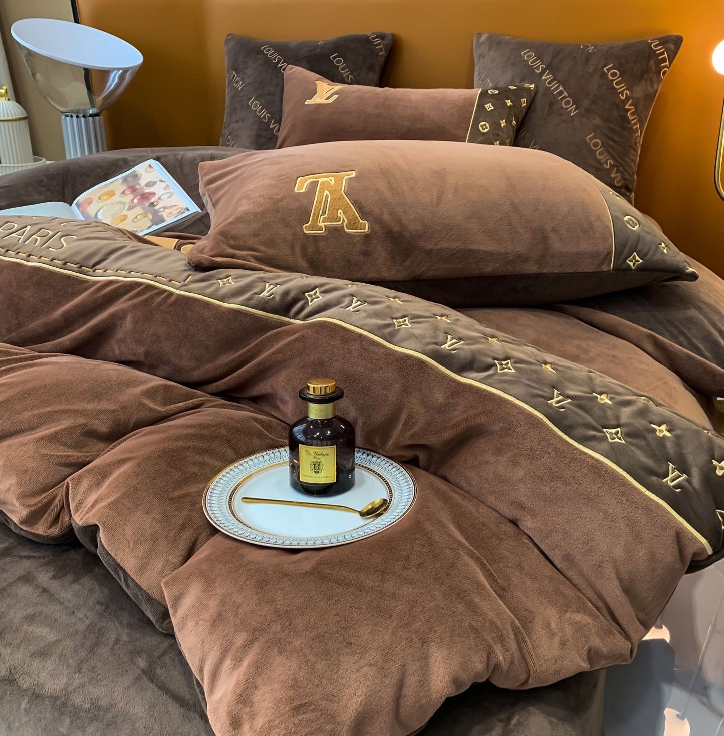 Louis Vuitton Brown Milk Velvet LV Bedding Set