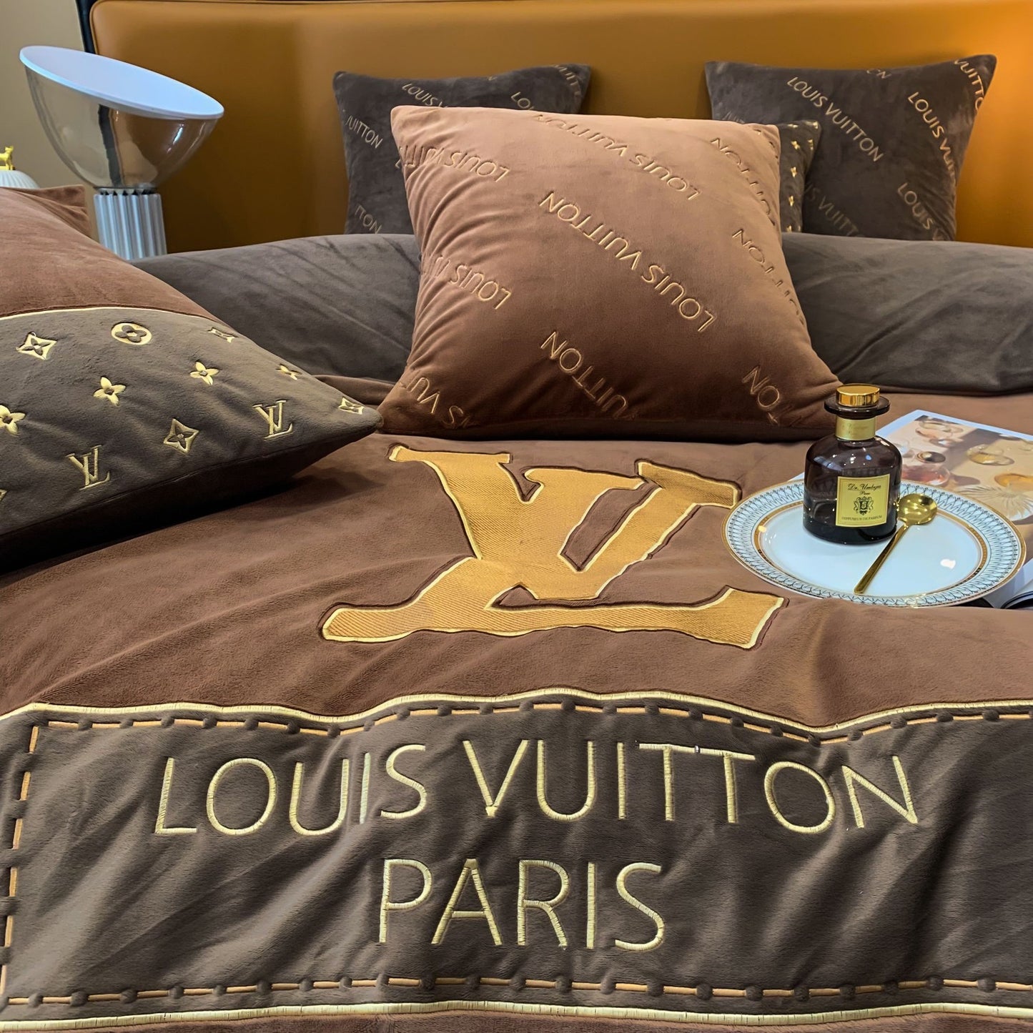 Louis Vuitton Brown Milk Velvet LV Bedding Set