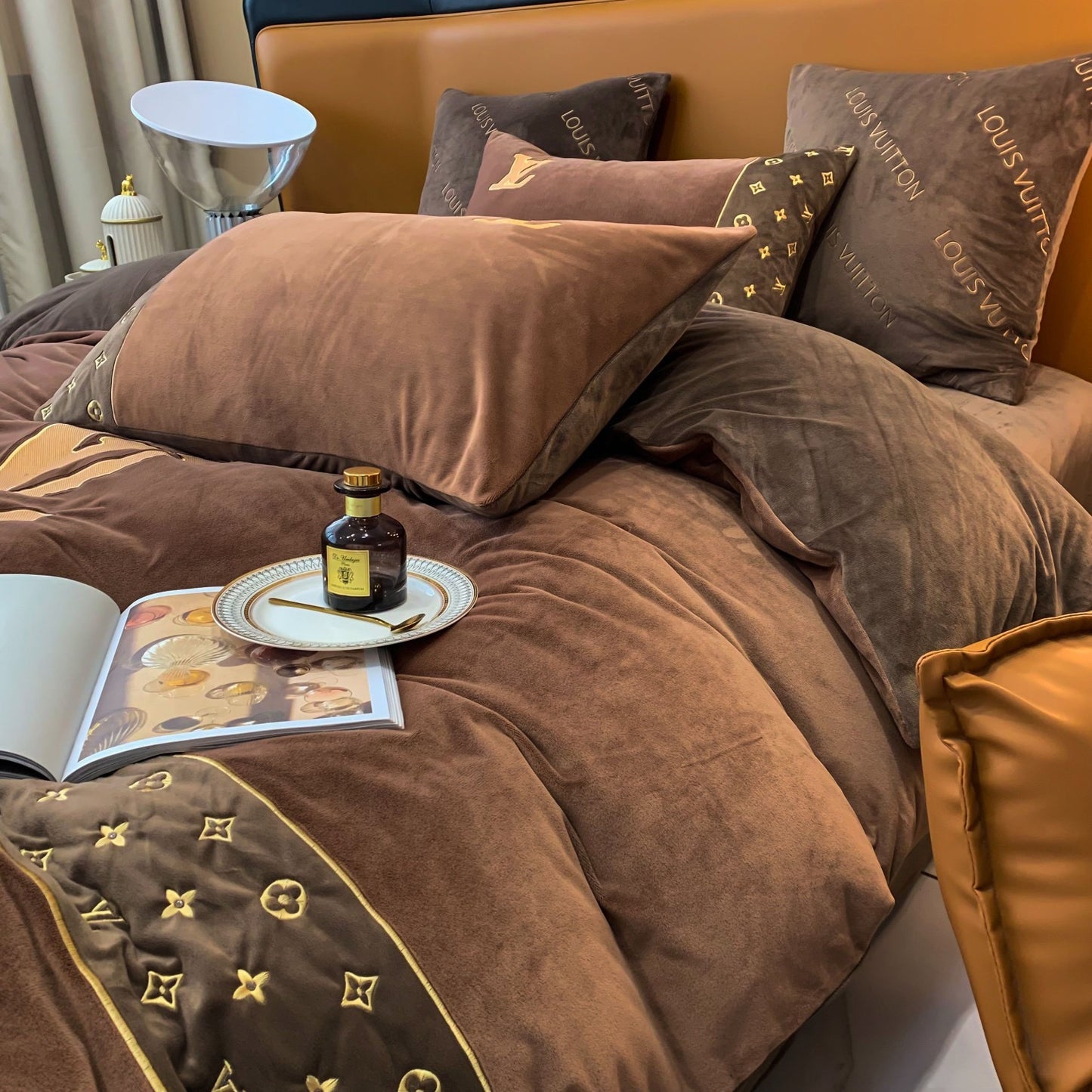 Louis Vuitton Brown Milk Velvet LV Bedding Set