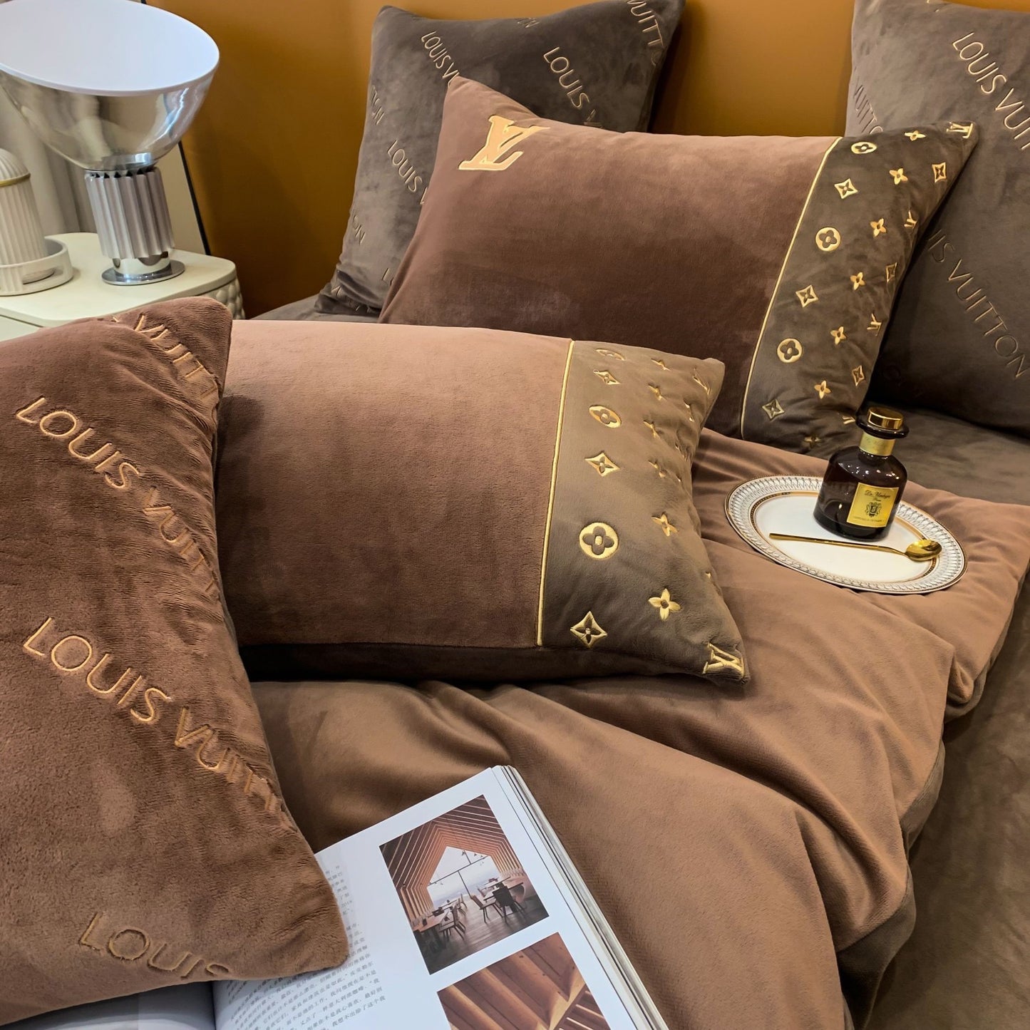 Louis Vuitton Brown Milk Velvet LV Bedding Set