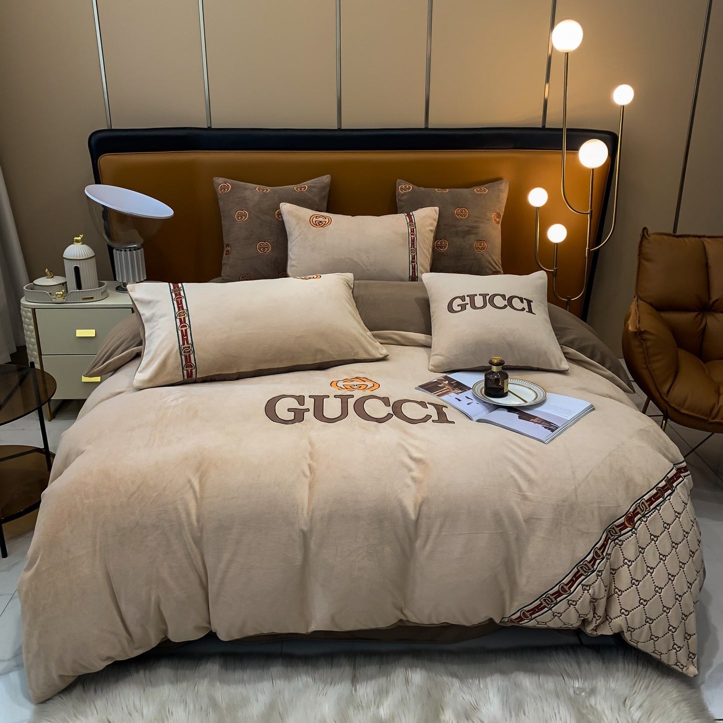 Gucci Brown Milk Velvet Bedding Set