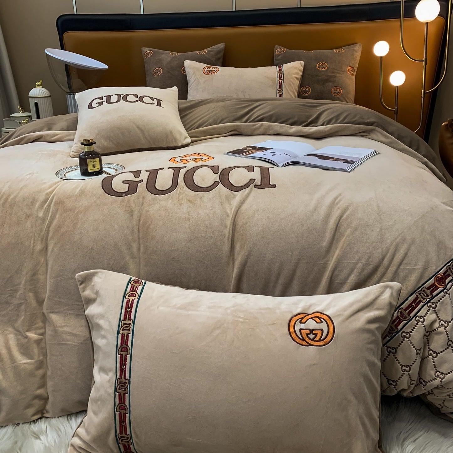 Gucci Brown Milk Velvet Bedding Set