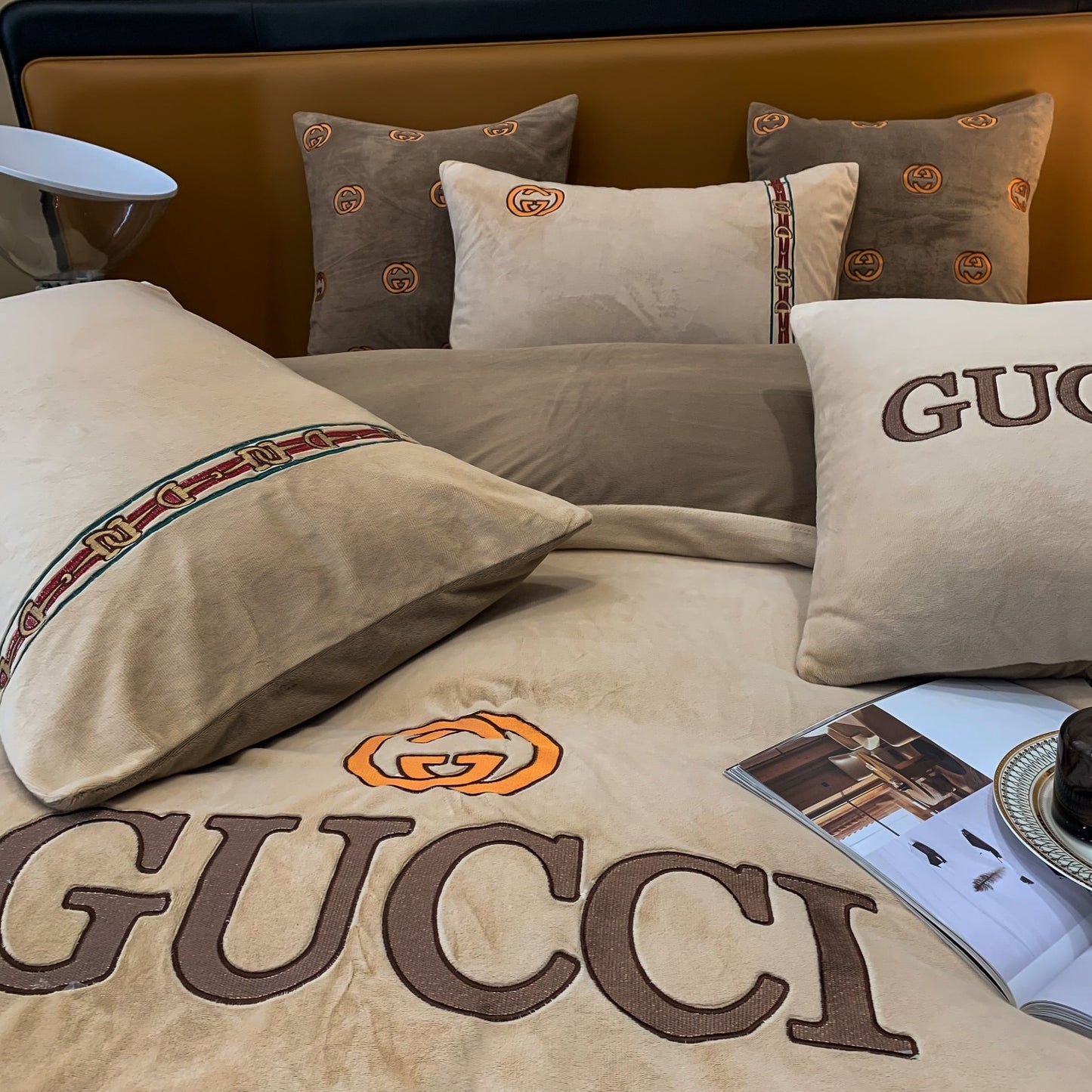 Gucci Brown Milk Velvet Bedding Set