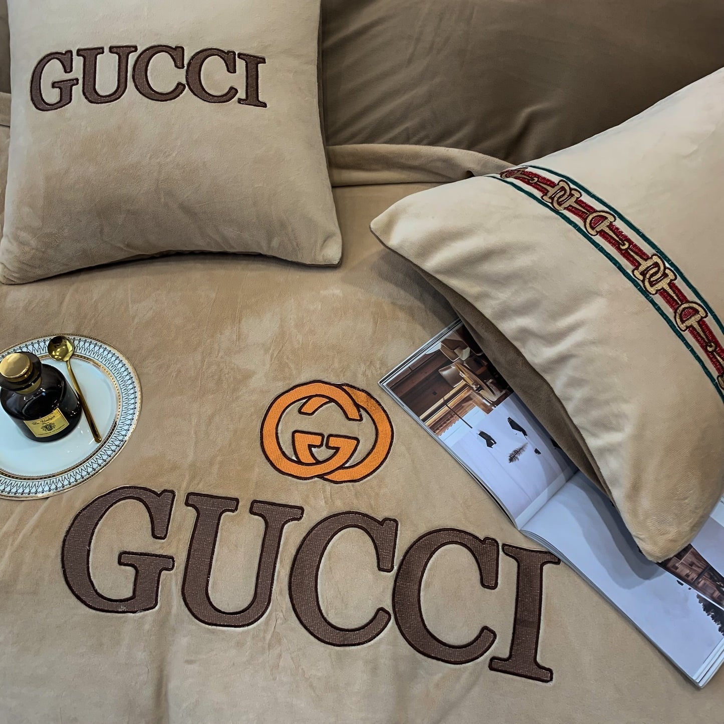 Gucci Brown Milk Velvet Bedding Set