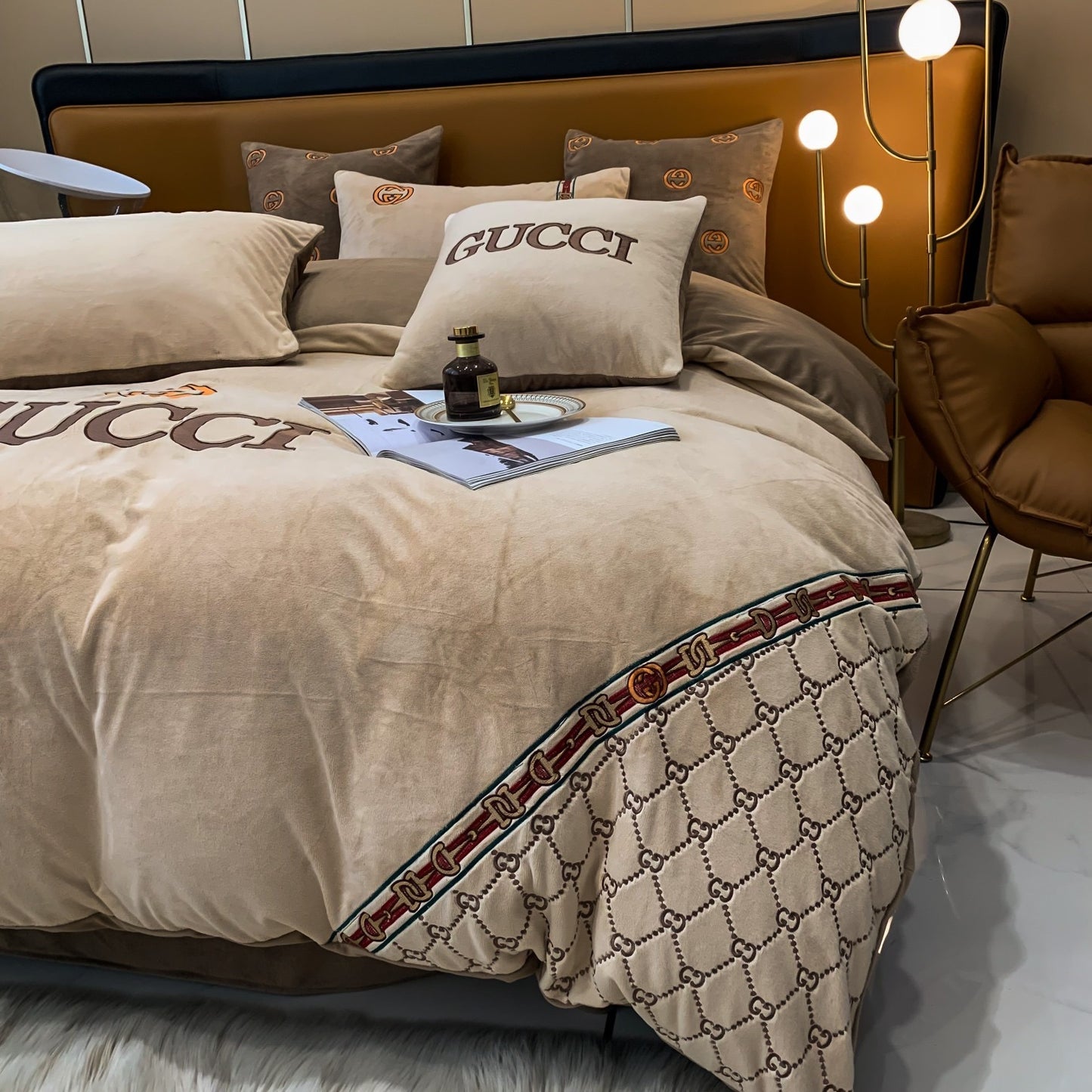 Gucci Brown Milk Velvet Bedding Set