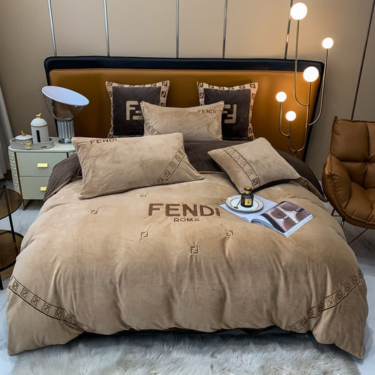 Fendi Roma Classic Logo Milk Velvet Bedding Set