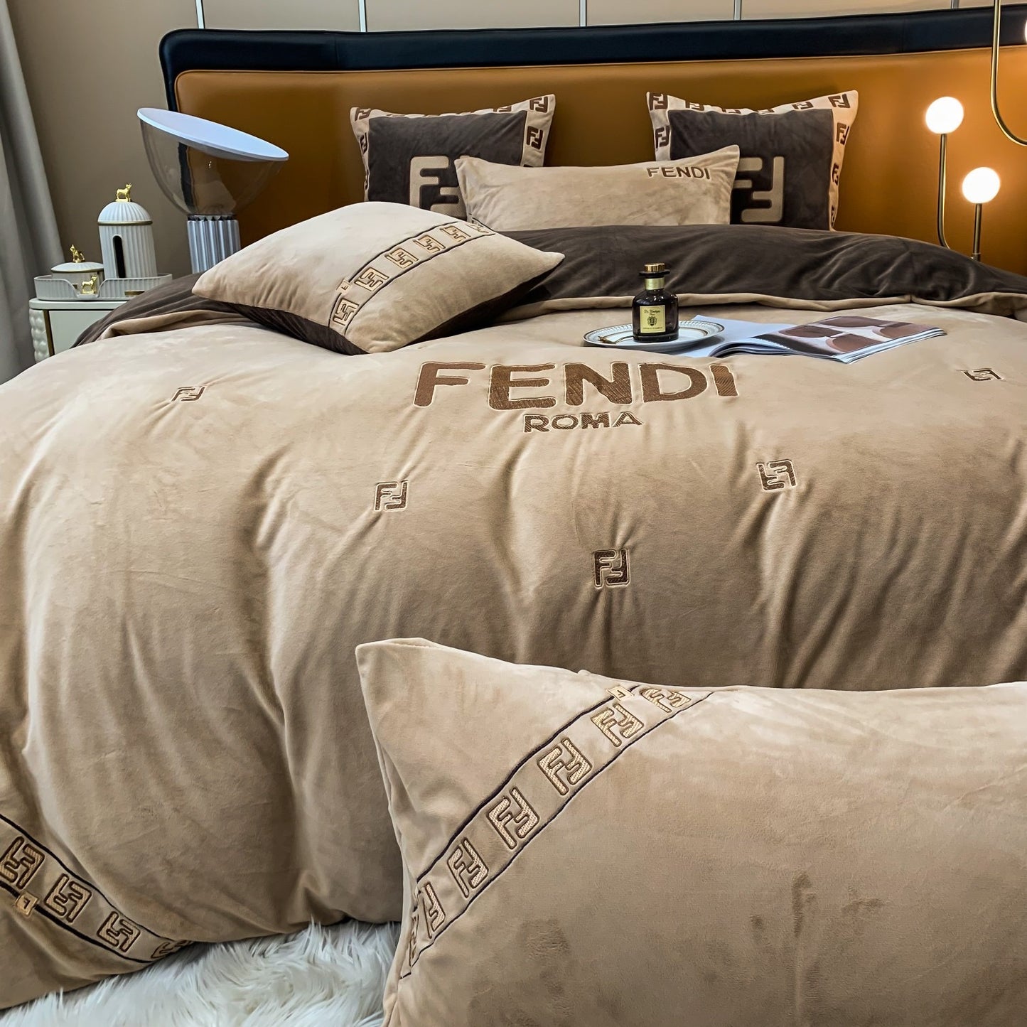 Fendi Roma Classic Logo Milk Velvet Bedding Set